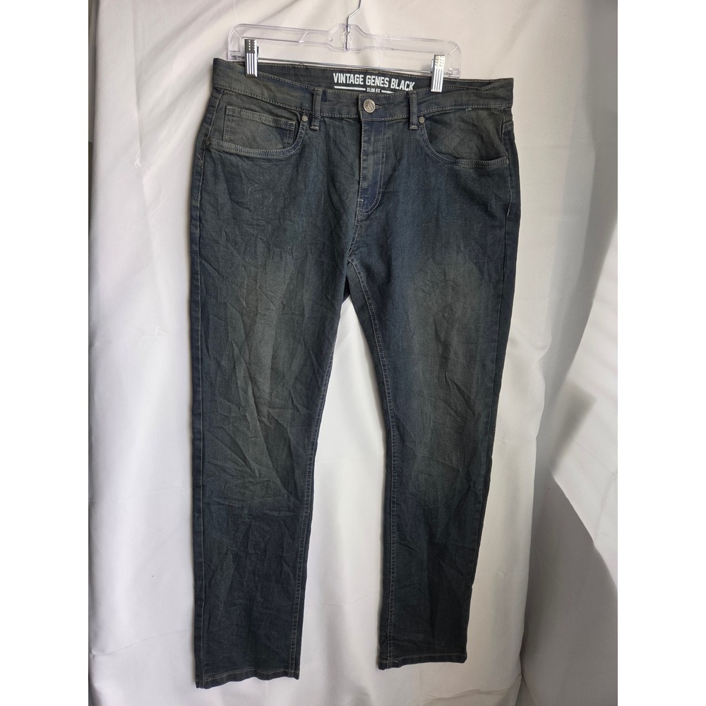 Vintage Genes Black Slim Fit Jeans Mens  Blue Dark Wash Slim Mid Straight
